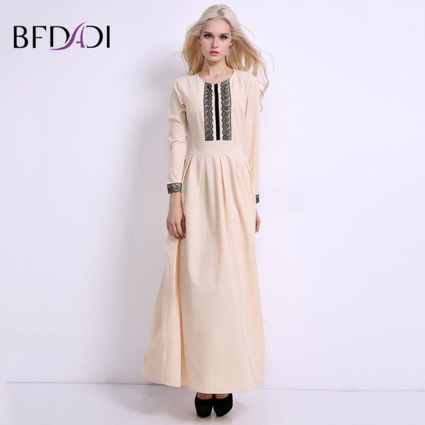 

casual dresses bfdadi 2021 fashion women's long sleeve dress vintage lace decoration solid color brand maxi bf023, Black;gray