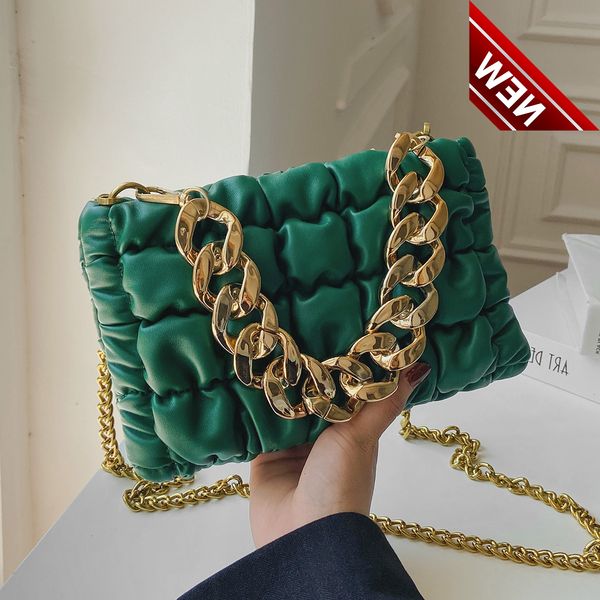 

2022 new chain small clutch pu leather crossbody shoulder sling bag for women winter fashion brand handbags and purses green
