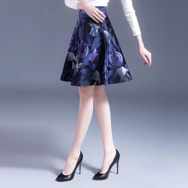 

skirts women 2021 summer fashion loose printed female high waist a-line ladies mid-long thin casual u71, Black