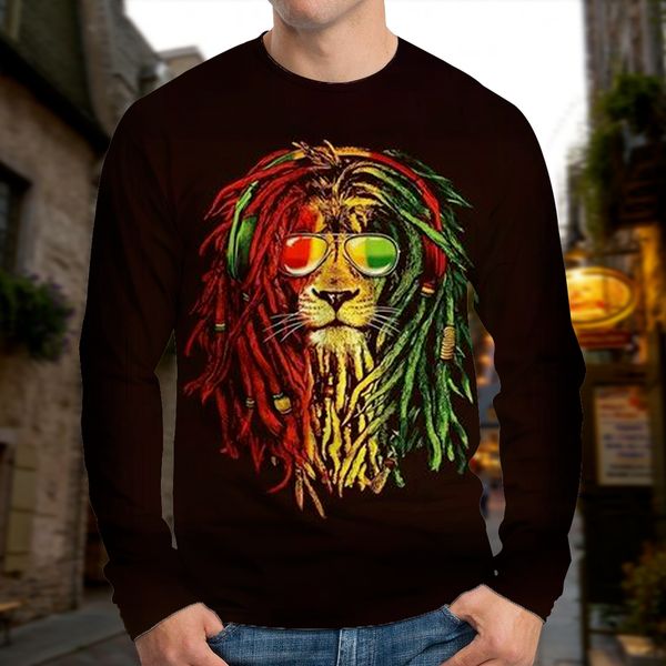 

men's european and lion king printed 3d t-shirt visual impact party street wear round neck long sleeve xl printed daily top, White;black