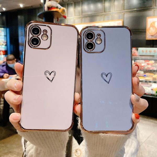 

cell phone pouches love heart electroplate luxury case for 11 12 pro max x xr xs soft tpu candy color cover 7 8 plus