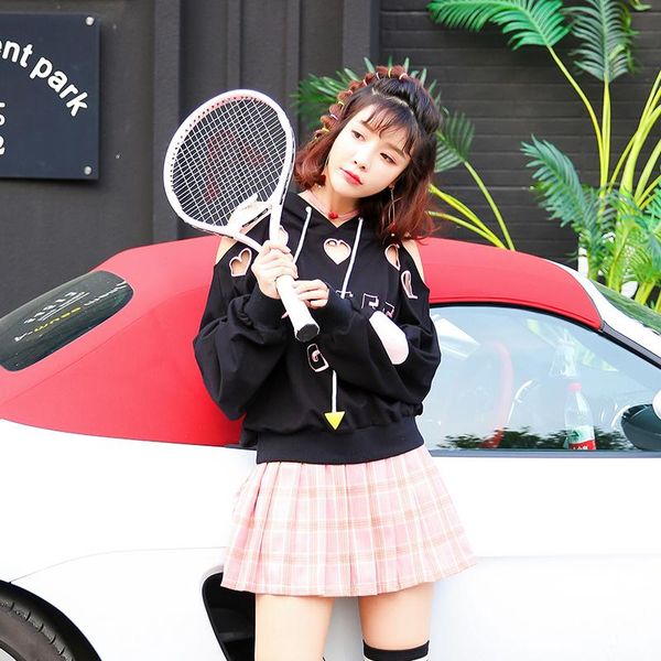 

women's hoodies & sweatshirts princess sweet lolita hoodie japanese loose bat sleeve heart-shaped hollow letters hooded black embroider