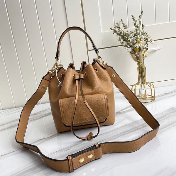 

women bucket bag granular calf crossbody bags ladies shoulder handbags adjustable leather belt movable handle makes