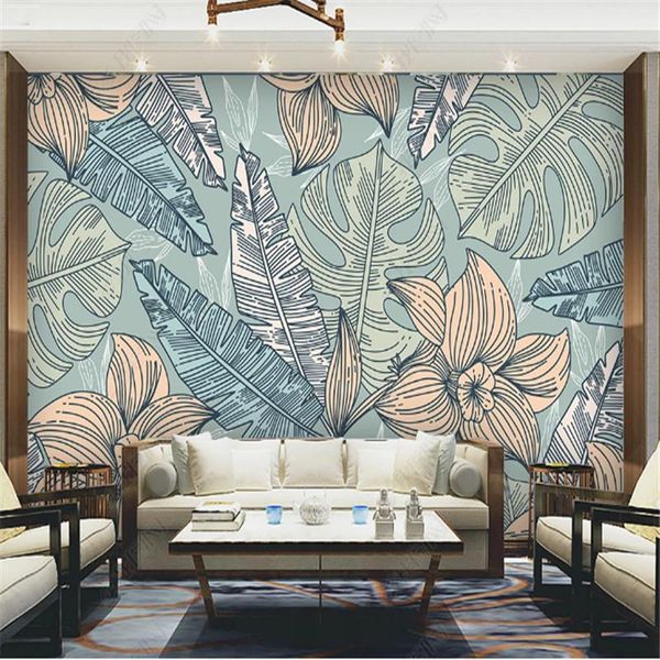 

wallpapers nordic minimalist living room wall paper home decor mural watercolor golden plants small fresh bedroom background wallpaper