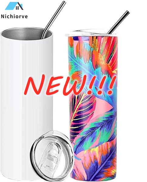 

sublimation tumblers 20 oz stainless steel mug double wall insulated blank diy cups for birthday gifts with lid plastic straws sxde23