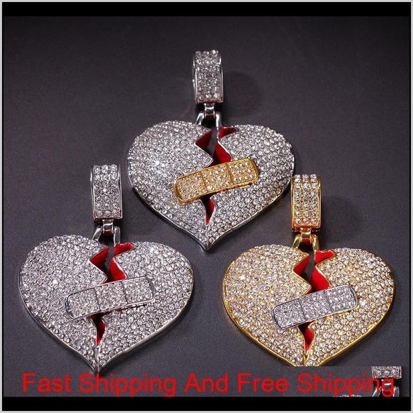 

mens hip hop pendant necklace iced out heart pendant necklace fashion broken heart bandage necklace jewelry bucak gkllz, Silver