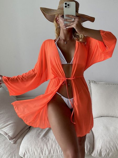 

plain tie front kimono f7qn#, White;black