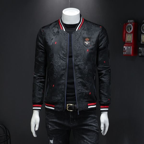 

2021 new jacquard black bomber men embroidered slim fit coats autumn vintage business floral jacket coat brand s4n5, Black;brown