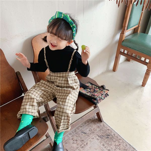 

children's suspenders 2021 spring new korean plaid pants for boys and girls, Blue