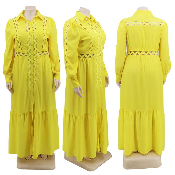 

plus size office ladies deep v neck turn down collar high waist belted fashion yellow women african ladies work wear midi dress, Black;gray