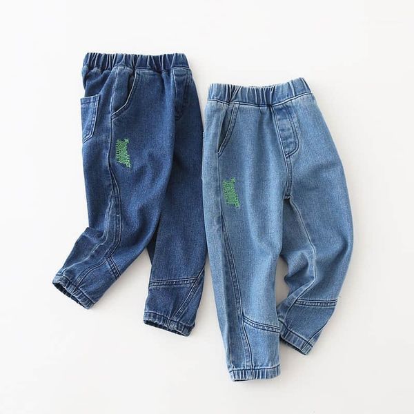 

boys' jeans 2021 spring and autumn children's wear pants single baby letter embroidery wash1, Blue