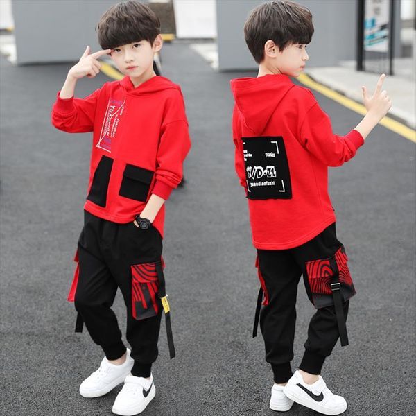 

hooded red spring summer childrens clothes suit baby boys sweatshirts pants 2pcs set teenage sport costume for kids stree, White