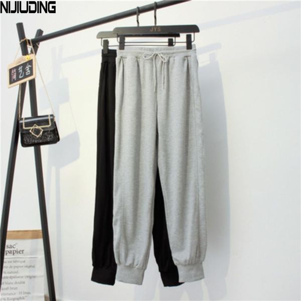 

women's pants & capris nijiuding 2021 autumn women lace up harem high-waist ankle-length solid casual loose slimming pockets female, Black;white