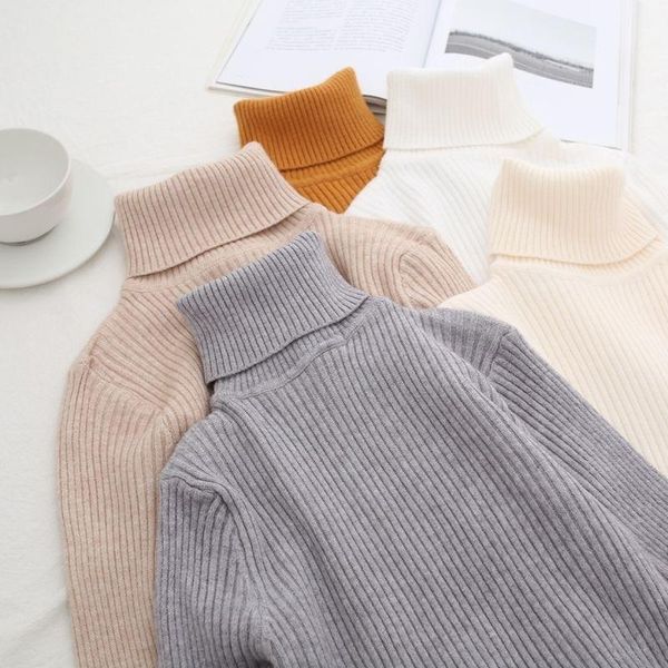 

women's sweaters obrix light female autumn winter high neck pullover elastic solid color long sleeve basic wardrobe turtleneck for wome, White;black