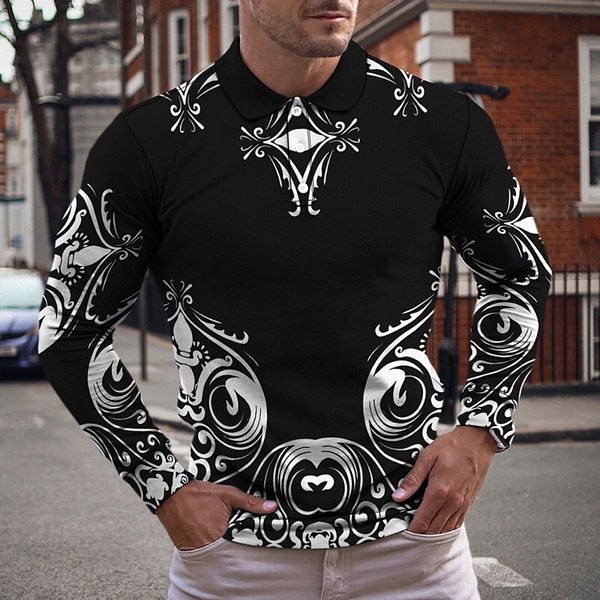 

men's golf shirt 3d print floral graphic chains print collar casual daily button-down print long sleeve casual fashion cool breathable, White;black