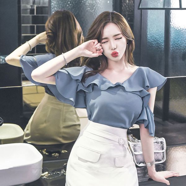 

babysitting female summer frilly sleeve chiffon women's blouses ta938 2ize, White