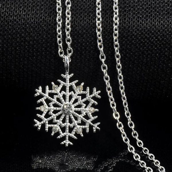 

pendant necklaces christmas crystal charm snowflake chain necklace women wedding jewelry gift, Silver