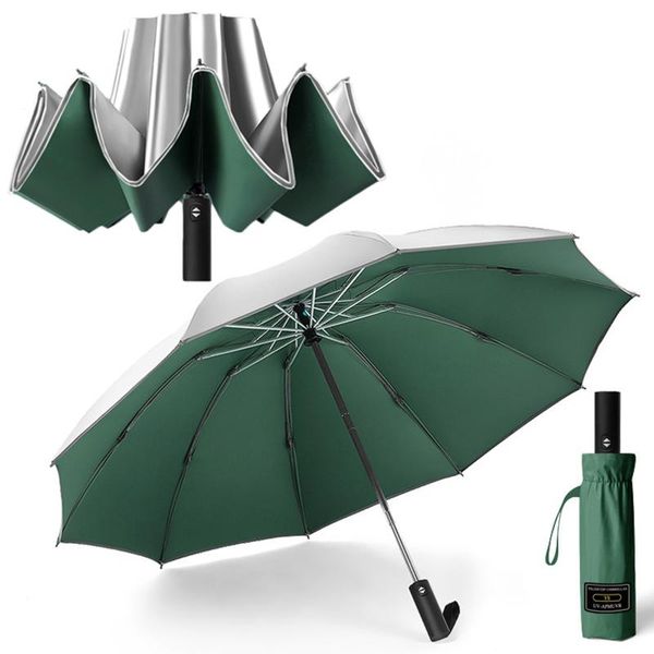 

umbrellas silver coating automatic reverse for men 10 ribs uv protection parasol women travel rain and sun windproof