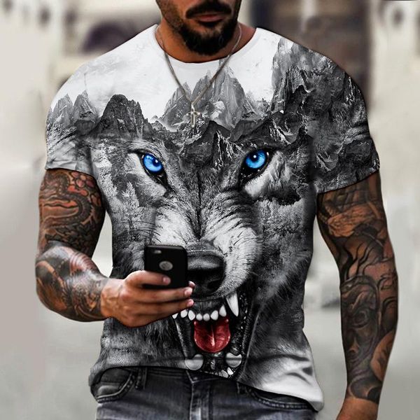 

men's t-shirts ly designed wolf mosaic totem pattern 3d printing t-shirt street trend retro fashion casual oversized top, White;black