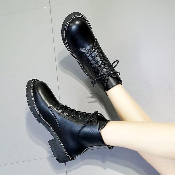 

boots lace up boots-women shoes luxury designer flat heel round toe 2021 rubber ankle fashion autumn ladies black low summer