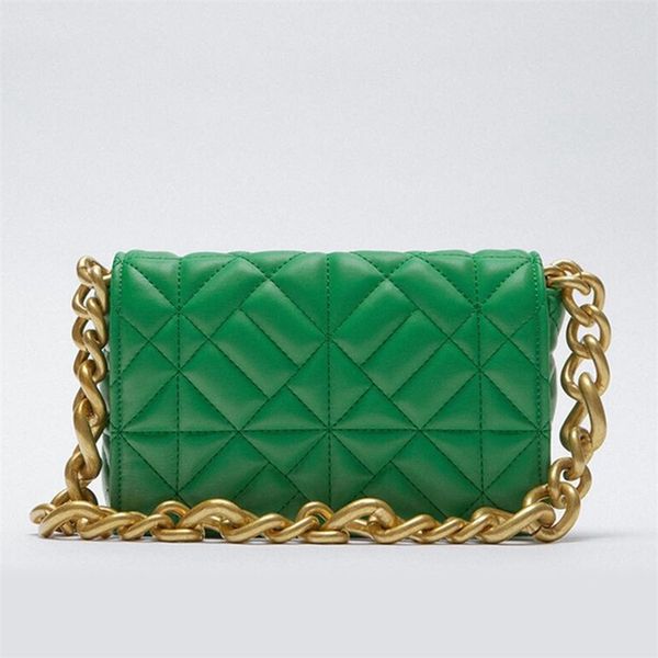 

ins chic laides green shoulder bag small flap women trendy gold metal chain soft pu handbags for women luxury bolso mujer 211025