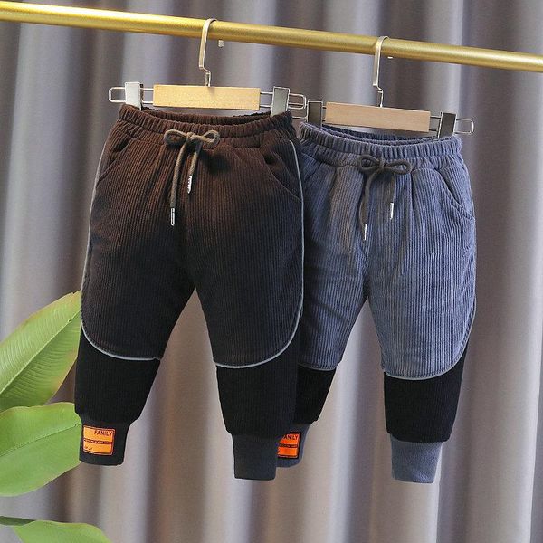 

trousers winter warm children boys girls clothes baby cotton leisure add velvet sports pants kid casual sweatpants, Blue