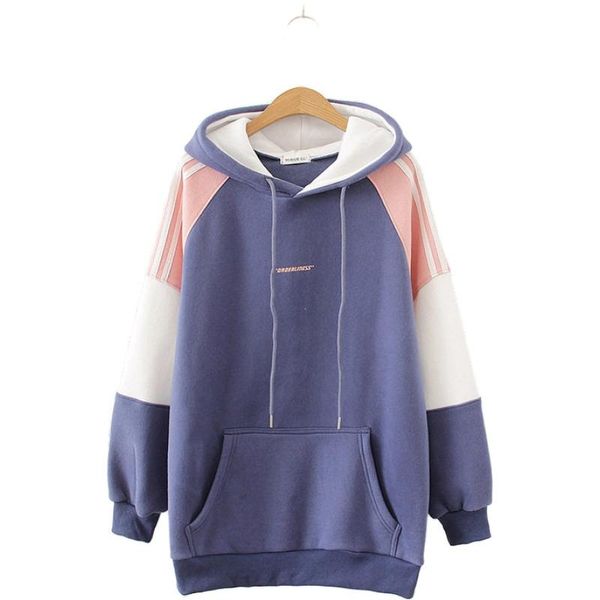 

women's hoodies & sweatshirts winter casual korean style plus velvet color matching harajuku warm patchwork hooded 2010309, Black