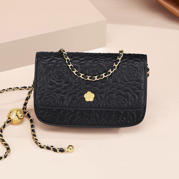 

2021 high grade cowhide single shoulder bag women's fashion versatile personality chain small golden ball large capacity
