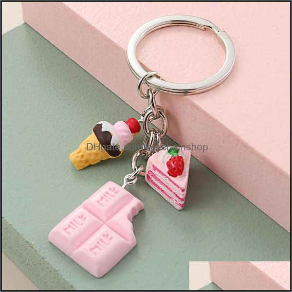 

keychains fashion accessories lovely dessert keychain afternoon tea key ring ice cream chocolate cake potato food chain women girl gifts han, Silver