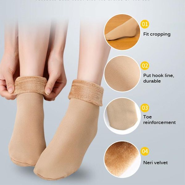 

1 pair warm female male socks thicken thermal wool cashmere snow winter socks seamless velvet boots floor sock, Black
