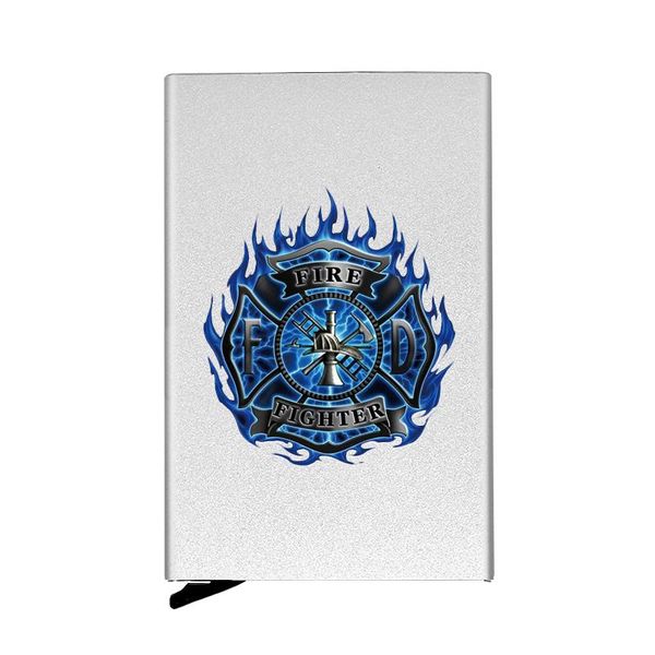 

card holders personalized metal holder firefighter fire rescue printing travel id case box, Brown;gray