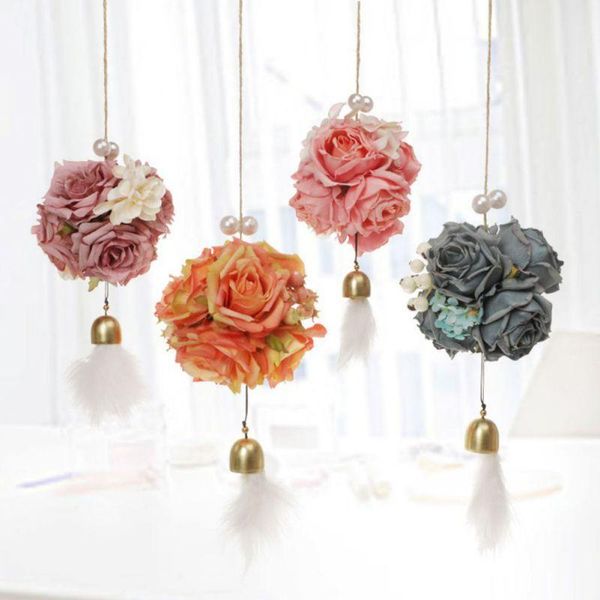 

decorative flowers & wreaths 1pc diy mini artificial decorations with golden bell and feather home wedding party flower balls craft ornament