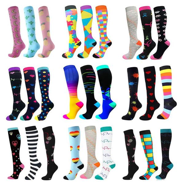 

sports socks women men fitness compression knee high 20- 30mmhg edema varicose veins running marathon cycling 3pair diabetes yoga, Black