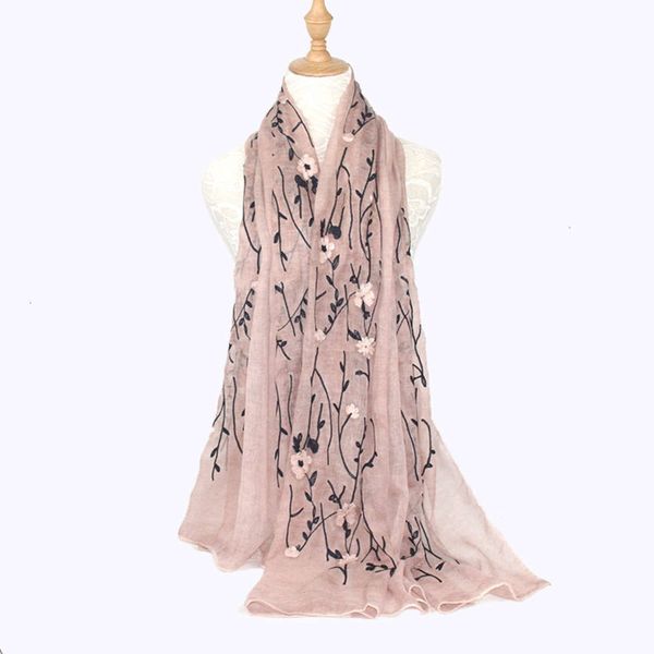 

embroidered dirty dyed cotton linen women's art style long sun protection muslim baotou scarf, Blue;gray