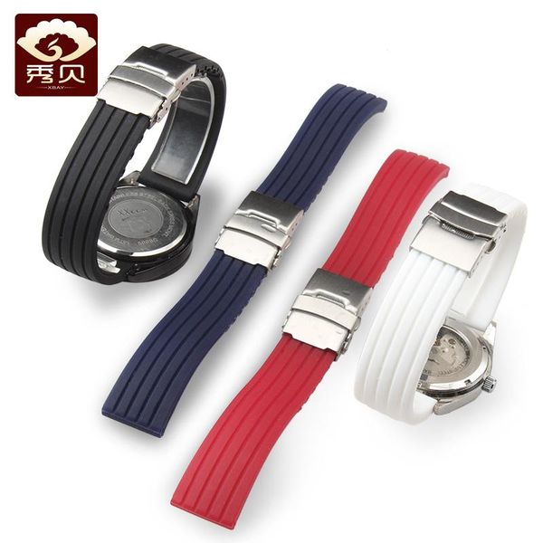 

watch bands silicone rubber wristband fashion style white black blue red waterproof straps with folding safety clasp common used 18-24mm, Black;brown