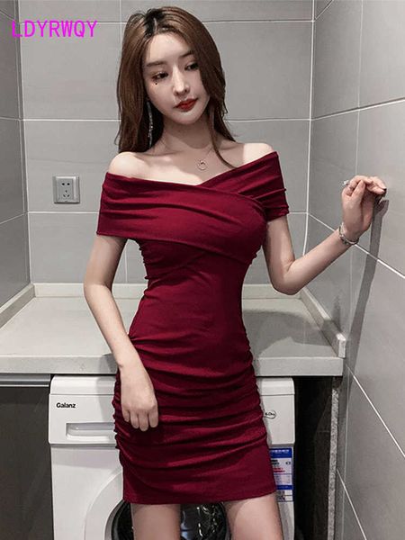 

women's strapless shoulder leak waist tight fit temperament hip dress office lady 210603, Black;gray