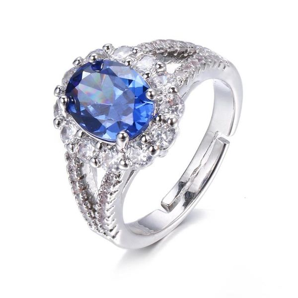 

cluster rings bettyue classic four oval shape shiny blue cubic zircon ring for female party good choice ornament fashion statement, Golden;silver