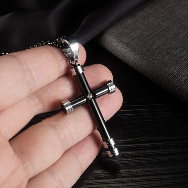 

chains cyue fashion 316l stainless steel punk necklace chain smooth cross pendant charm for boy jewelry 55cm, Silver