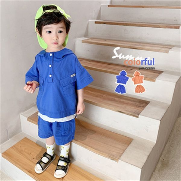 

2022 summer new style cotton childrens suit hooded solid color casual sports short-sleeved boys children, White