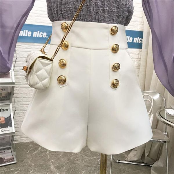 

spring black white women short double breasted casual high waist a line wide leg female autumn, White;black