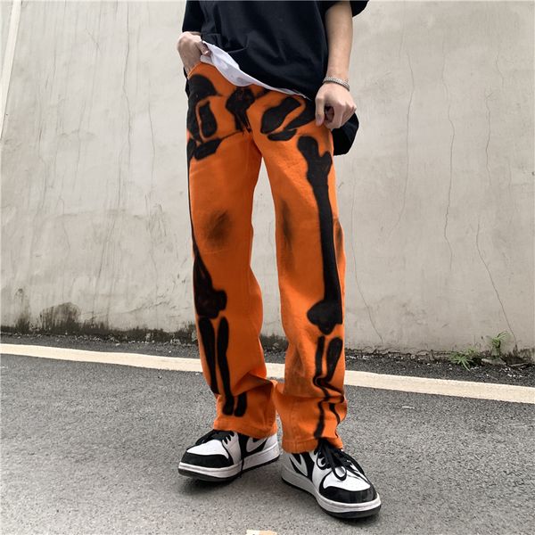 

2021 new original graffiti schedel print ripped men's rights oversize casual denim high street features broek yk7w, Blue