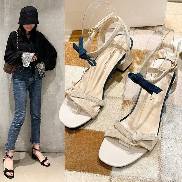 

women's sandals summer new style ladies fashion bow-knot one-word style comfortable mid-heel women shoes sandal, Black