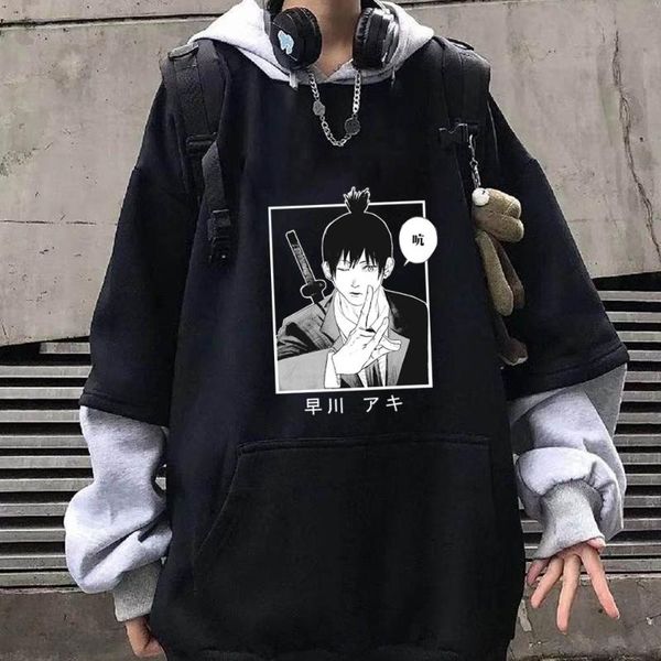 

men's hoodies & sweatshirts harajuku anime chainsaw man pullover hooded manga hayakawa aki hoodie sweashirt top, Black