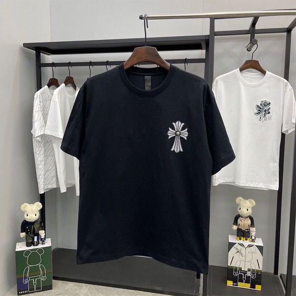 

ch spring drill summer cross new better short t-shirt round neck loose versatile men's and women's half sleeve 20, White