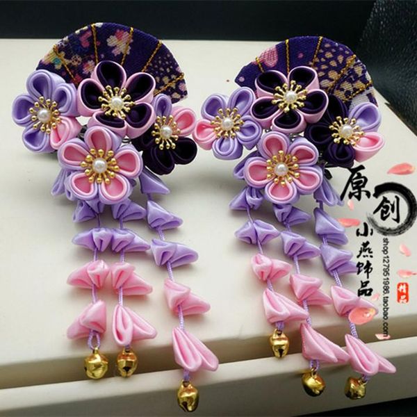 

party masks purple cosplay sakura fan tassel headdress ancient costume kimono accessories hairpin tsumami zaiku yukata barrettes kanzashi