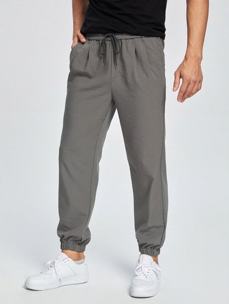 

men drawstring waist tapered pants g5dz#, Black