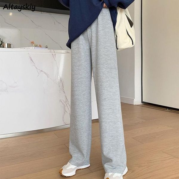 

women's pants & capris casual women waffle full length mopping loose wide leg high waist drawstring all-match trousers female korean st, Black;white