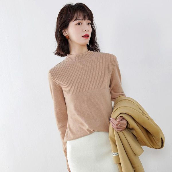 

women's sweaters genuine wool for 100% autumn winter half turtleneck 2021 knitted sweater pullover women sueter mujer zjt878, White;black