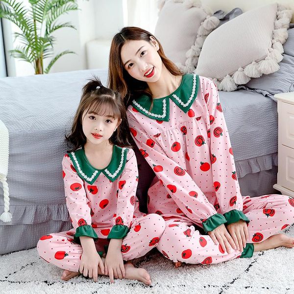 

2 piece family matching pajamas mother daughter sleepwear dot print soft cotton nightwear girls leisure home clothing nighty, Blue