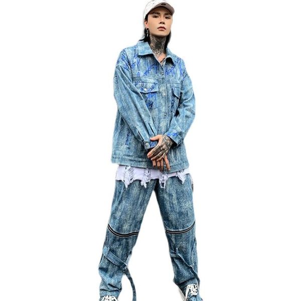 

men's jeans hip hop straight pant for men zippers blue color 2022 autumn spring